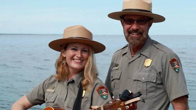 Rangers Megan Davenport of White Sands National Monument in Alamogordo, New Mexico, and Gary Bremen of Biscayne National Park in Homestead, Florida, will present Songs and Stories of Our National Parks, July 9, 2017, at Guadalupe Mountains National Park.
