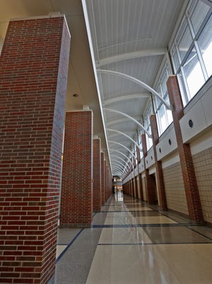 A hallway looms tall at Carmel High School, Wednesday, Sept. 20, 2017.  