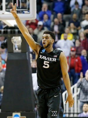 Xavier Musketeers guard Trevon Bluiett (5) calls a play on defense in the second half of the NCAA Tournament Sweet 16 matchup between the Xavier Musketeers and the Arizona Wildcats at the SAP Center in San Jose, Calif., on Thursday, March 23, 2017. Xavier advanced to the Elite 8 with a 73-71 upset win over the 2-seeded Arizona Wildcats. 