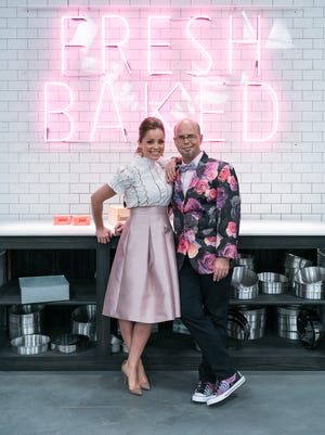 Judges Jason Smith and Marcela Valladolid during the Master Challenge, Mind Bending Cakes, as seen on Best Baker in America, Season 2.