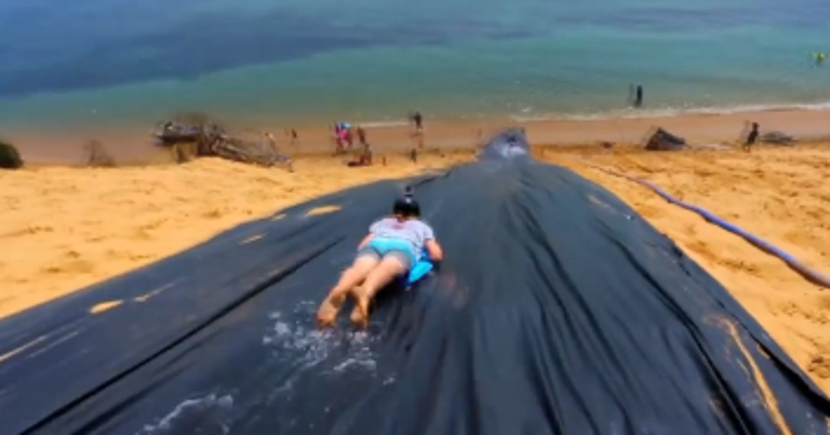 slip n slide into lake