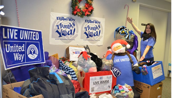 Erika Zaborny, United Way of Lebanon County, pictured with last year’s collection of winter clothing at the United Way’s office.