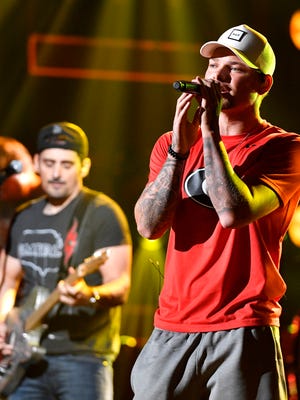 Kane Brown rehearses with Brad Paisley for for their performance in the 51st CMA Awards show at Bridgestone Arena.Sunday Nov. 5, 2017, in Nashville, TN