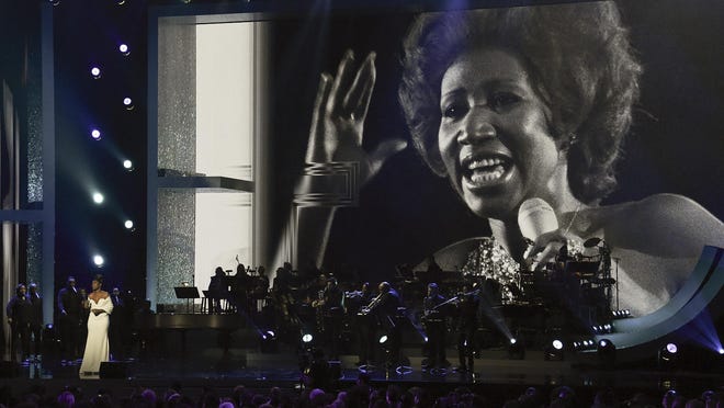 Jennifer Hudson performs at the "Aretha! A Grammy Celebration For The Queen Of Soul" event at the Shrine Auditorium on Jan. 13, 2019, in Los Angeles. The special is set to air on March 10, 2019.