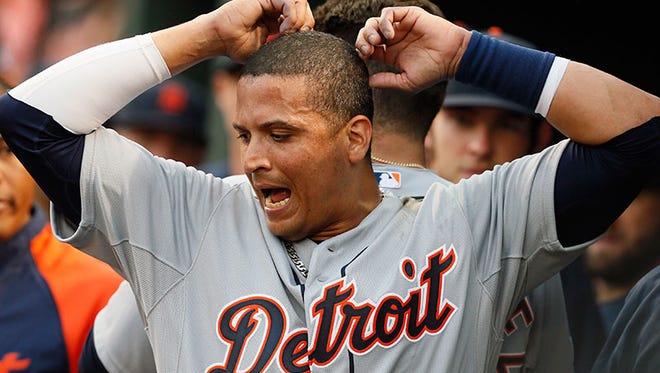 Tigers DH Victor Martinez celebrates his home run Thursday in Baltimore.