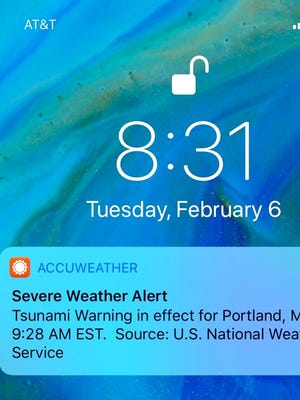 Some people on the East Coast got a push alert on their phones Tuesday, Feb. 6, 2018, about a tsunami warning, but the National Weather Service says it was just a test.