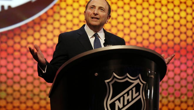 Jun 27, 2014: NHL commissioner Gary Bettman addresses the crowd before the 2014 NHL Draft at Wells Fargo Center.
