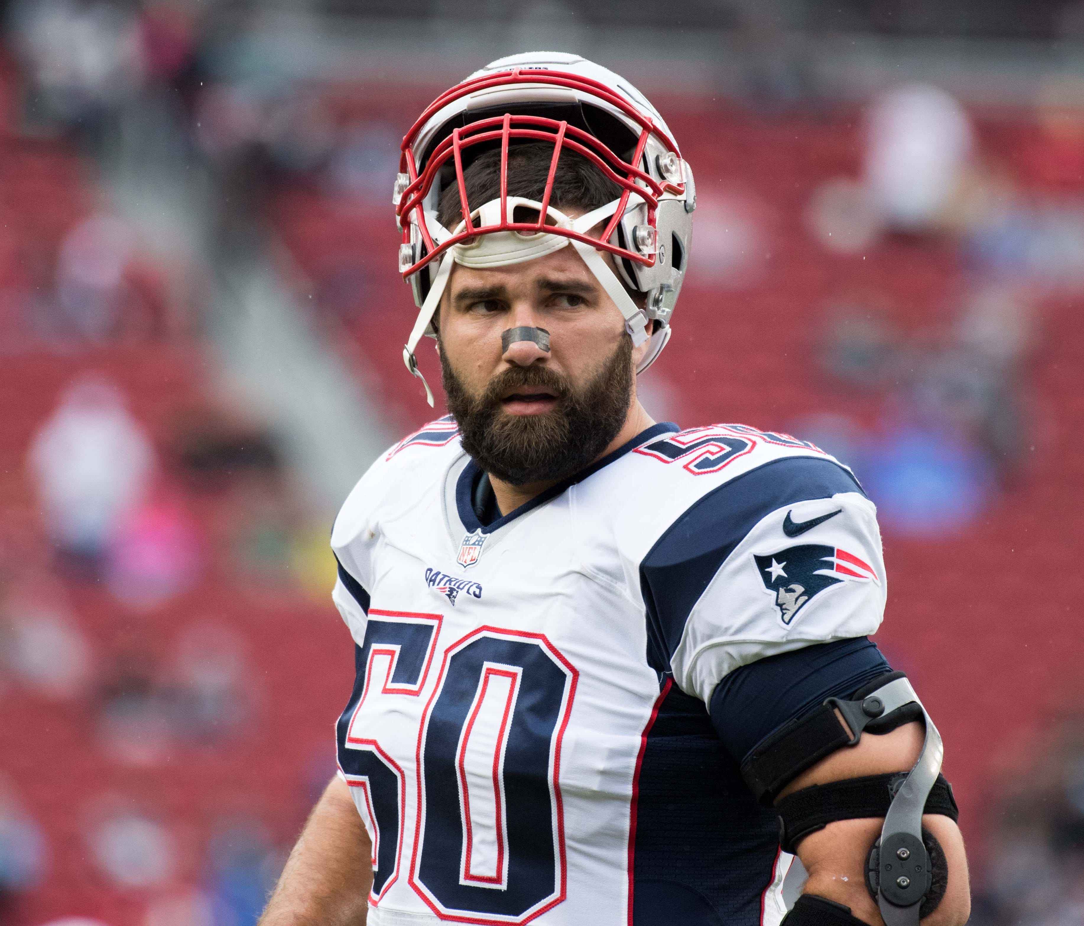 New England Patriots defensive end Rob Ninkovich (50) before the game against the San Francisco 49ers at Levi's Stadium.