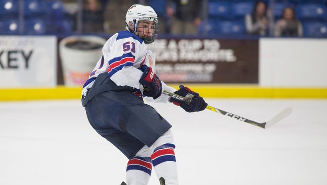 Plymouth resident Will MacKinnon (51) is right at home on the blueline for the U.S. NTDP Under-17 team.