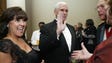 Pence and his wife, Karen, greet guests at the Indiana
