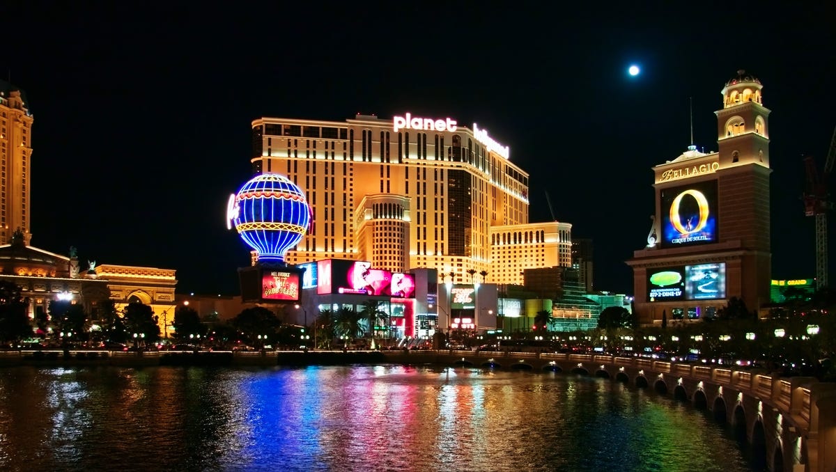 The Bellagio and Planet Hollywood hotels are shown in this image taken at night on May 3, 2007 in Las Vegas, Nevada.