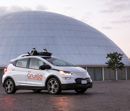 GM's first self-driving vehicle is a heavily modified Chevy Bolt called the Cruise AV. GM plans to begin mass production of the Cruise AV by 2019.