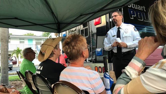 Stuart Police Chief David Dyess talks during a community watch meeting Wednesday, Oct. 18, 2017.