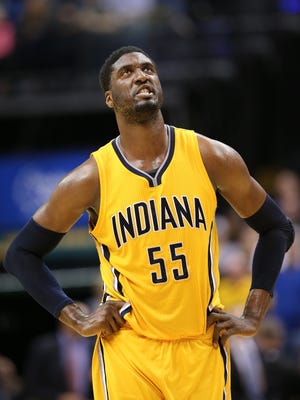 Pacers president Larry Bird and coach Frank Vogel said center Roy Hibbert, shown here vs. Washington on April 14, will likely have a reduced role if he returns to the team next season.