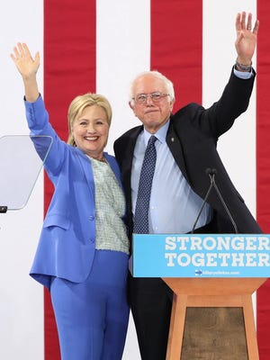 Sen. Bernie Sanders endorses Hillary Clinton for president at Portsmouth High School on July 12, 2016, in Portsmouth, N.H.