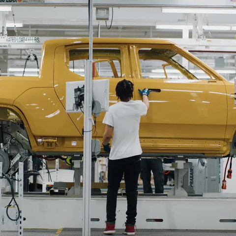 Rivian R1T electric pickup truck on the production