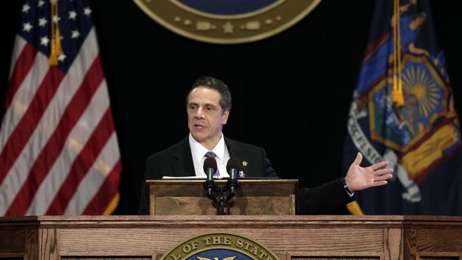 New York Gov. Andrew Cuomo delivers his State of the State address and executive budget proposal at the Empire State Plaza Convention Center, Wednesday, Jan. 13, 2016, in Albany, N.Y.