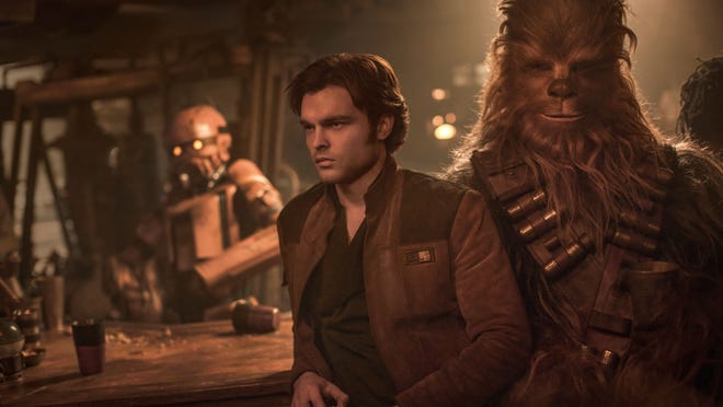 Alden Ehrenreich is Han Solo and Joonas Suotamo is Chewbacca in "Solo: A Star Wars Story."