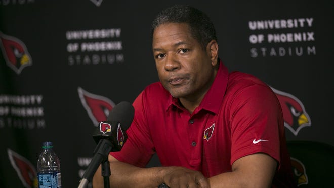 Arizona Cardinals coach Steve Wilks speaks at a news conference at the Cardinals training facility.