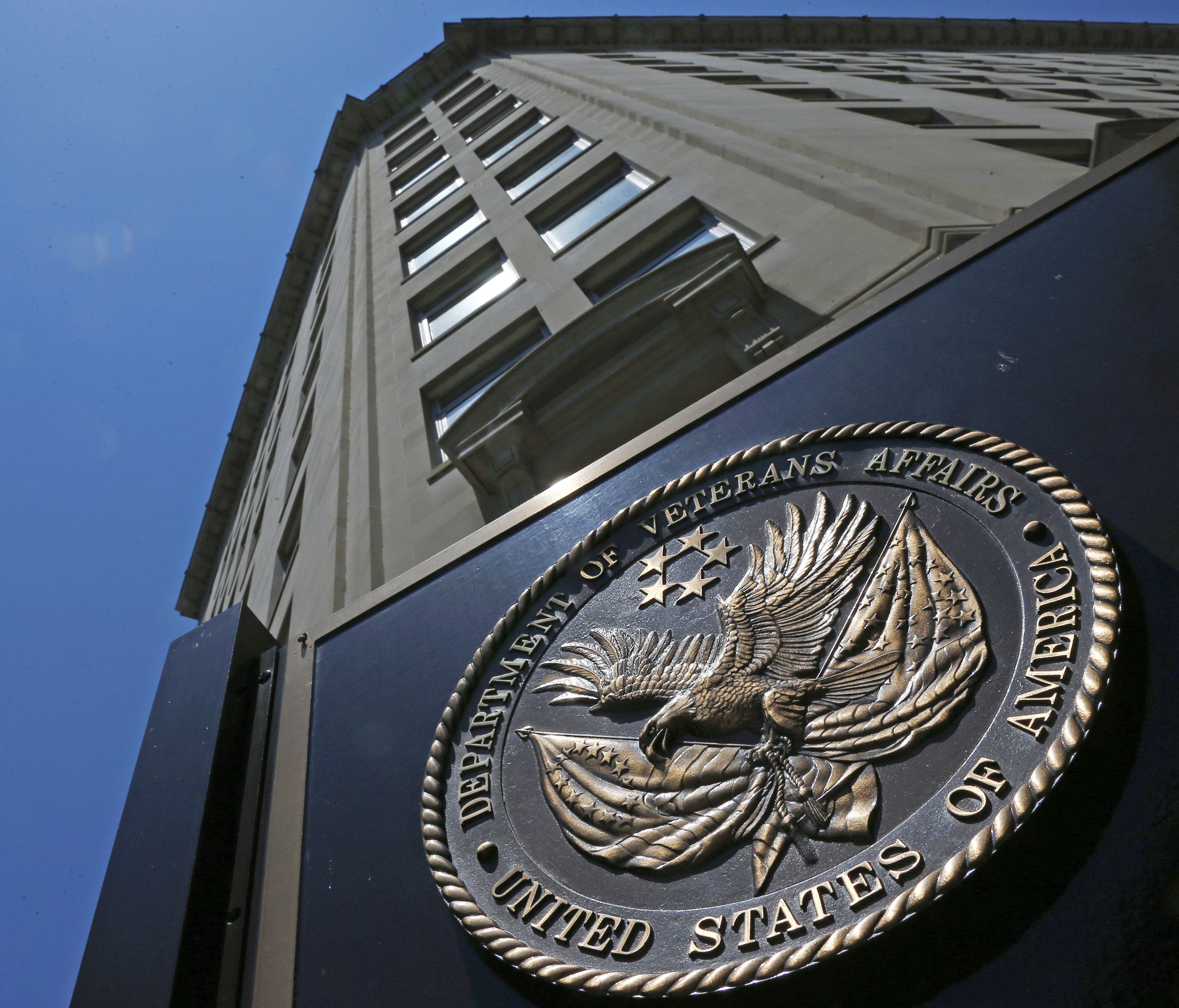 In this June 21, 2013, file photo, the seal affixed to the Department of Veterans Affairs building in Washington is shown.