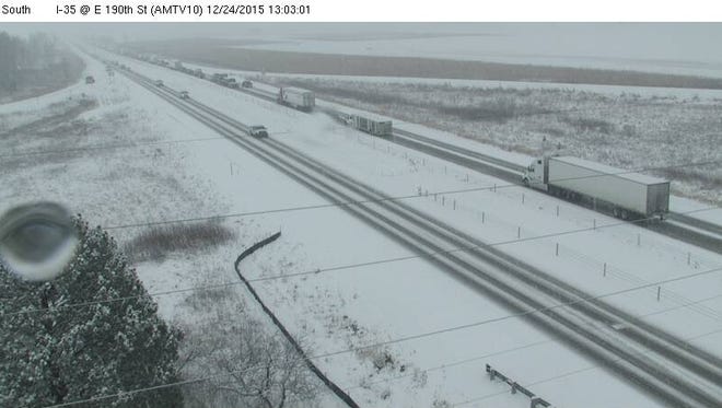 An image from a traffic camera of Interstate 35 at East 190th Street, taken around 1 p.m. Dec. 24 near Ames.