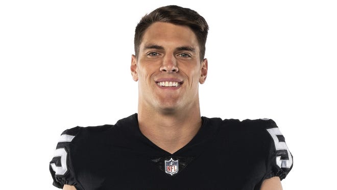 This is a 2020 photo of Tanner Muse of the Las Vegas Raiders NFL football team. This image reflects the Las Vegas Raiders active roster as of Saturday, Aug. 1, 2020 when this image was taken.