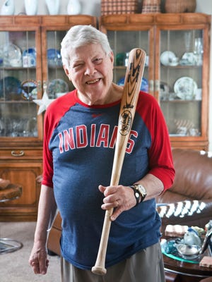 In this Oct. 21, 2016 photo, retired Rev. Allen Broyles, 82, of Rio Rancho, N.M. was a batboy the last time the Cleveland Indians won the World Series in 1948, pose at his home.