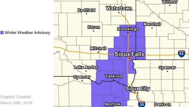 A winter weather advisory is in effect until 11:00 p.m. on Saturday, according to the National Weather Service.