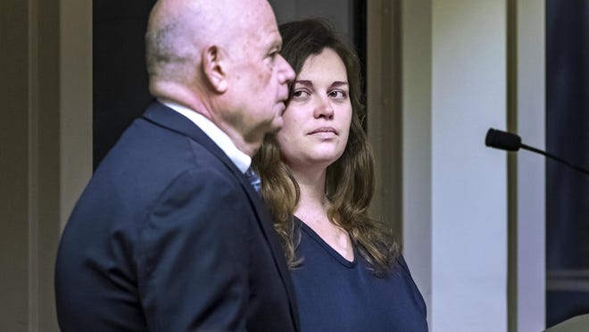 Hannah Roemhild, right, who authorities say breached two roadblocks near Mar-a-Lago during a police chase, appears in mental health court with her attorney, David Roth, Friday, February 7, 2020.