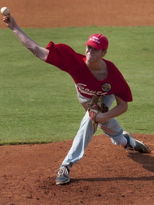 St. James pitcher Davis Daniel throws for the South team in game one of the AHSAA All-Star Sports Week at Riverwalk Stadium Montgomery, Ala. on Tuesday July 21, 2015.
