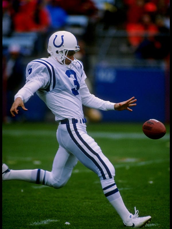15 Oct 1989:  Punter Rohn Stark of the Indianapolis Colts prepares to kick the ball during a game against the Denver Broncos at Mile High Stadium in Denver, Colorado.  The Broncos won the game 14-3.