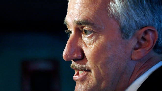 Former U.S. Rep. Travis Childers discusses his winning campaign strategy of the Democratic primary for the Senate seat in Jackson, Miss., Tuesday, June 3, 2014. Childers is running for a seat that Republican U.S. Sen. Thad Cochran has held for six terms. (AP Photo/Rogelio V. Solis)