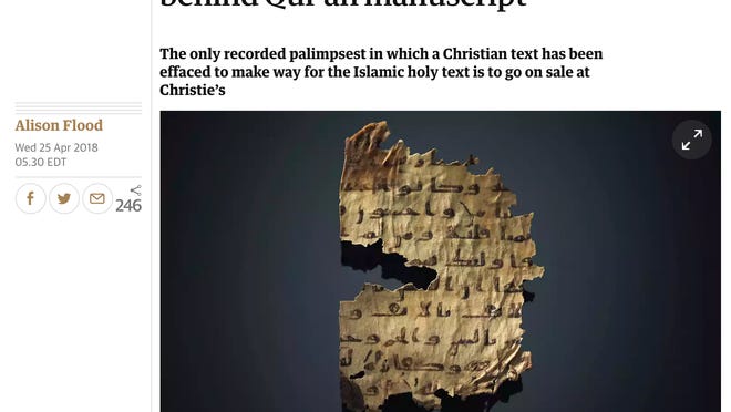 French scholar Dr. Elenore Cellard discovered that there was a faint manuscript of the Bible on the back of a manuscript of the Qur’an.