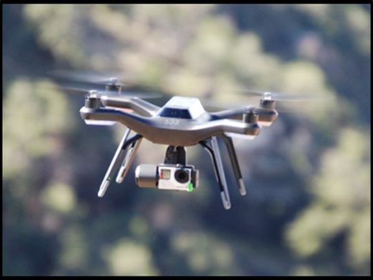 One of the drones used at the Grand Canyon hovers in