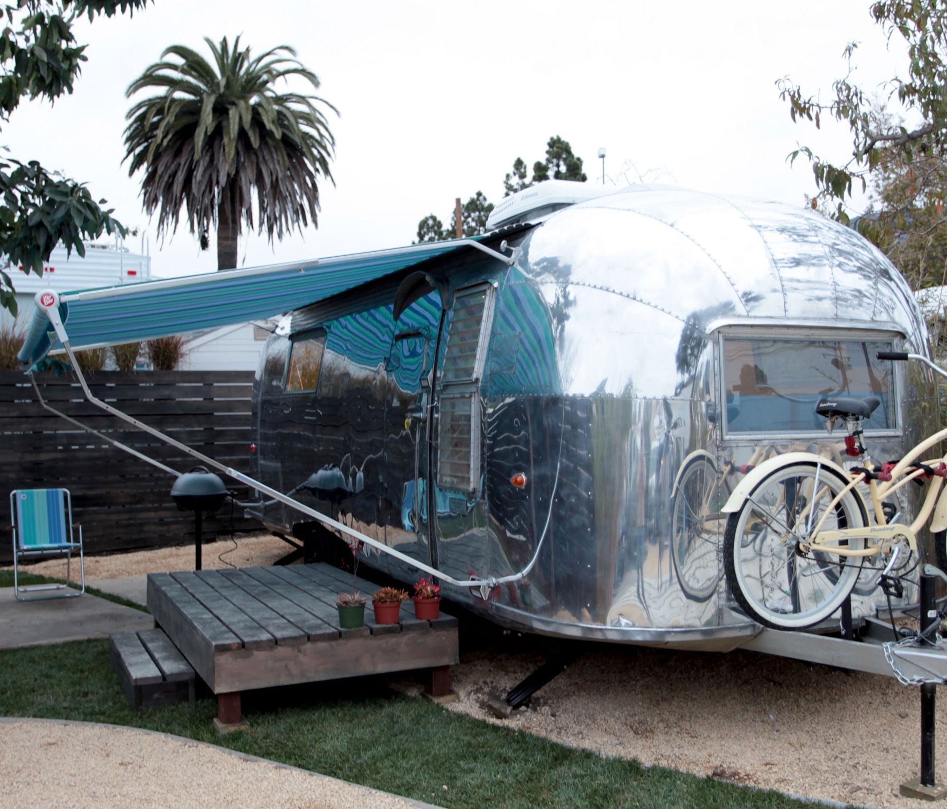 Each Airstream is outfitted with an outdoor electric grill and guests are free to use retro beach cruisers.