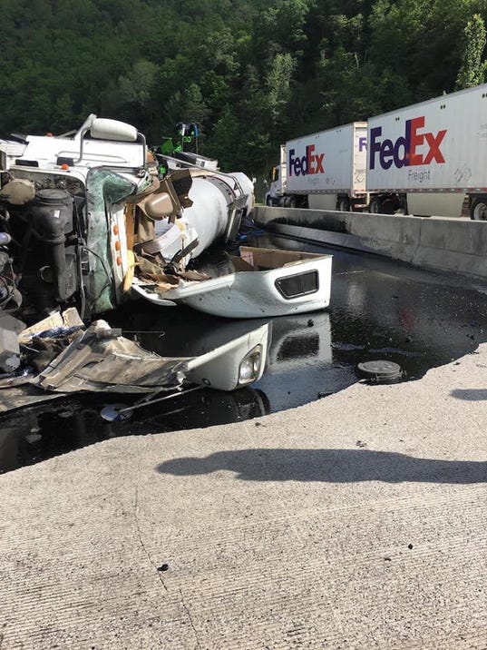 Ncdot Asphalt I-40 East reopens into North Carolina after tanker spill