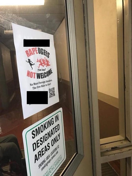 Leftist students spot, take down Alt-right signs at A&M-CC 636526818187623224-TAMUCC-alt-right-sings2.png