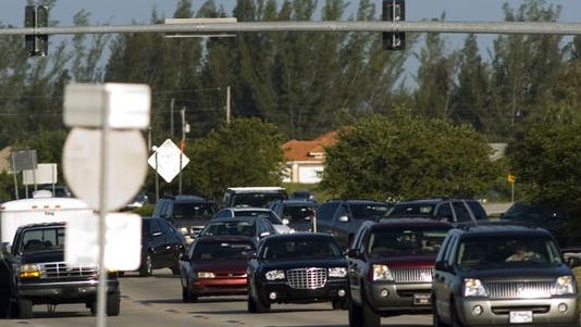 FILE PHOTO: Traffic flows eastbound on Veterans Parkway at the Santa Barbara Boulevard intersection.