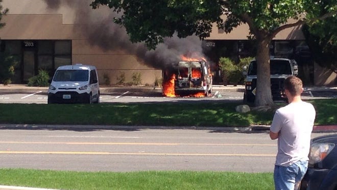 A van caught fire Saturday outside of Lincare at 1380 Greg Street in Sparks.