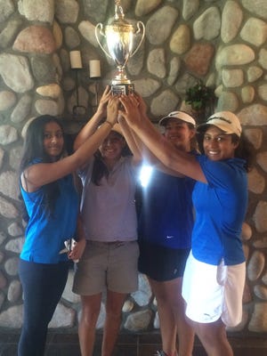 Golfers (left to right) Saraya Chaparala (Novi), Kendall Skore (South Lyon), Jordan Rempert (South Lyon) and Hrishika Gogineni (Novi) helped lead the Oakland County girls team to a win in the Ryder Cup held at Kensington.