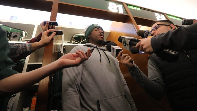 Quincy Enunwa answered questions from the press at Atlantic Health Training Center in Florham Park, as the team packed up for the season. Monday, January 2, 2016.