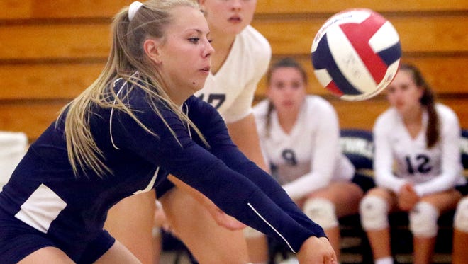 Whitnall's Haley Wynn bumps the ball in a 3-2 win over Greenfield at home on Sept. 12.