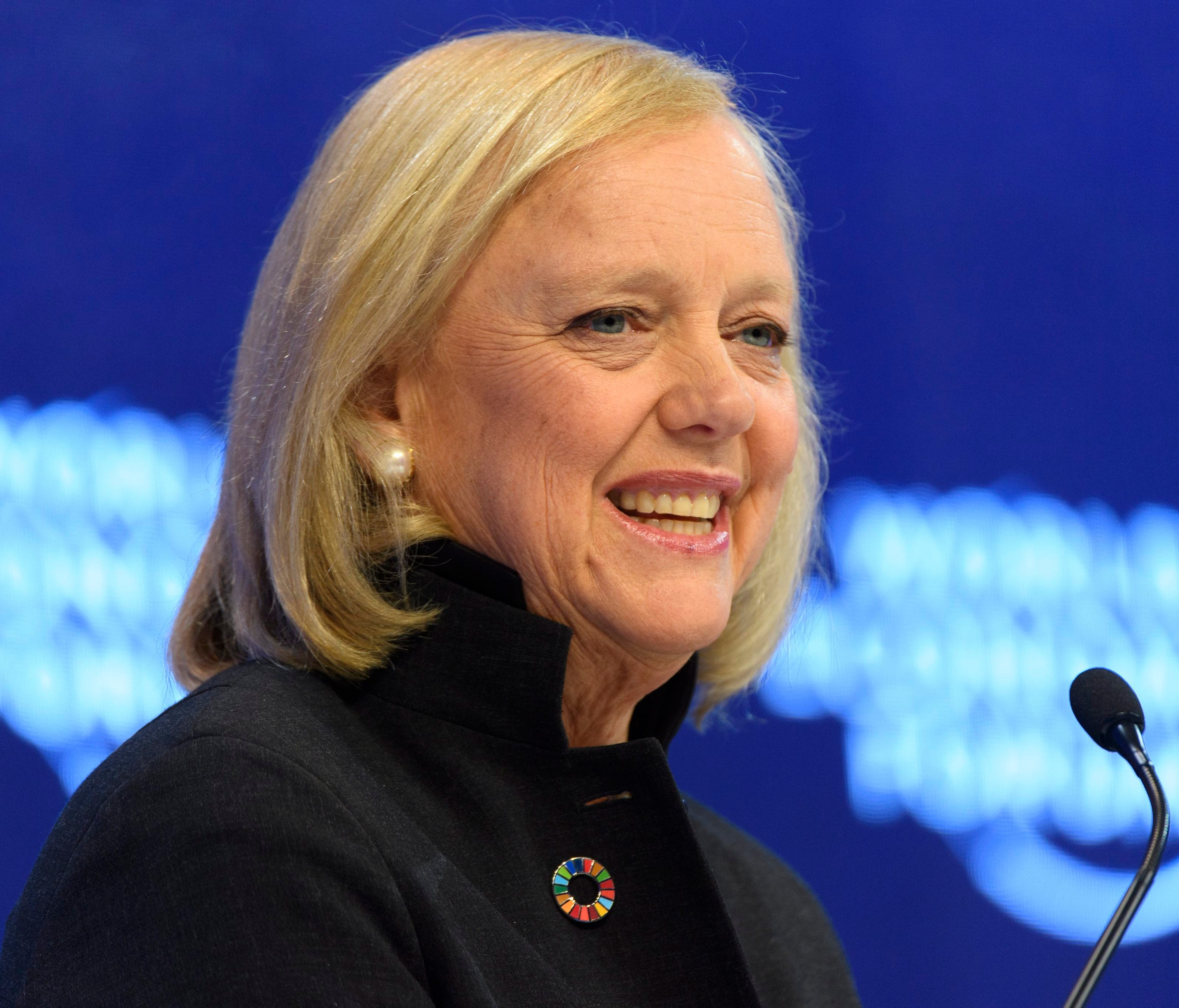 Meg Whitman, chairman and CEO of Hewlett-Packard speaks during a plenary session in the Congress Hall at the 47th annual meeting of the World Economic Forum, WEF, in Davos, Switzerland, on Jan. 18, 2017.