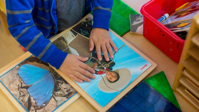 Alejandro Vazquez puts together a puzzle of a young charro, or Mexican cowboy, at the Anthony Elementary pre-K in southern New Mexico. The class is part of the Gadsden Independent School District “On Track” pre-K system that serves 500 4-year-olds in southern Doña Ana County.
