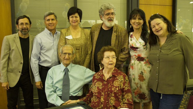 The Gabour family at James Gabour’s 100th birthday party, with James and Ruth Gabour seated at center, and Christee Gabour Atwood at far right.