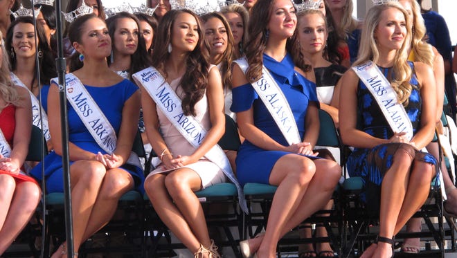 Miss America contestants sit during a welcoming ceremony in Atlantic City. The next Miss America will be crowned on Sept. 10.
