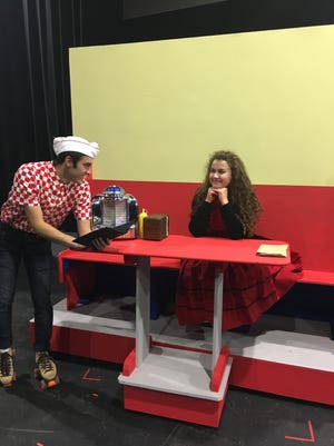 Jason VanZeeland and Haley Corcoran rehearse a scene from "Footloose," opening Thursday at Kaukauna High School.
