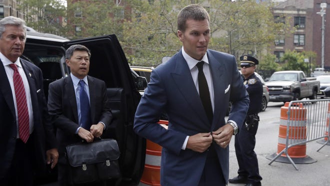 Patriots quarterback Tom Brady arrives at Federal court Monday in New York.