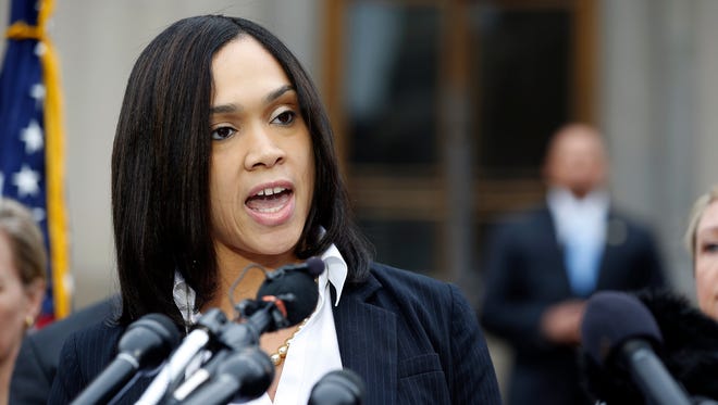 Marilyn Mosby, Baltimore state's attorney, speaks during a media availability, Friday, May 1, 2015, in Baltimore. Mosby announced criminal charges against all six officers suspended after Freddie Gray suffered a fatal spinal injury in police custody.