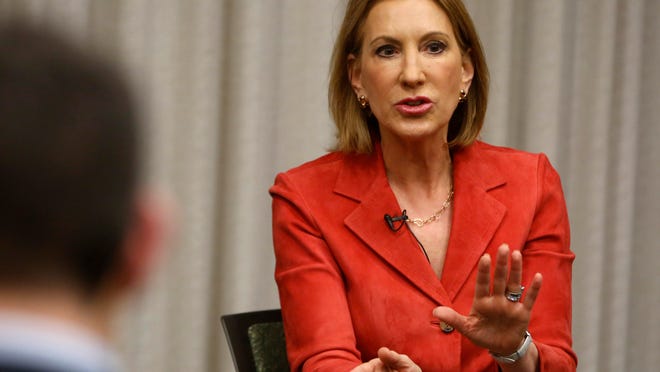 Republican Carly Fiorina talks with the Des Moines Register editorial board May 7 in downtown Des Moines.